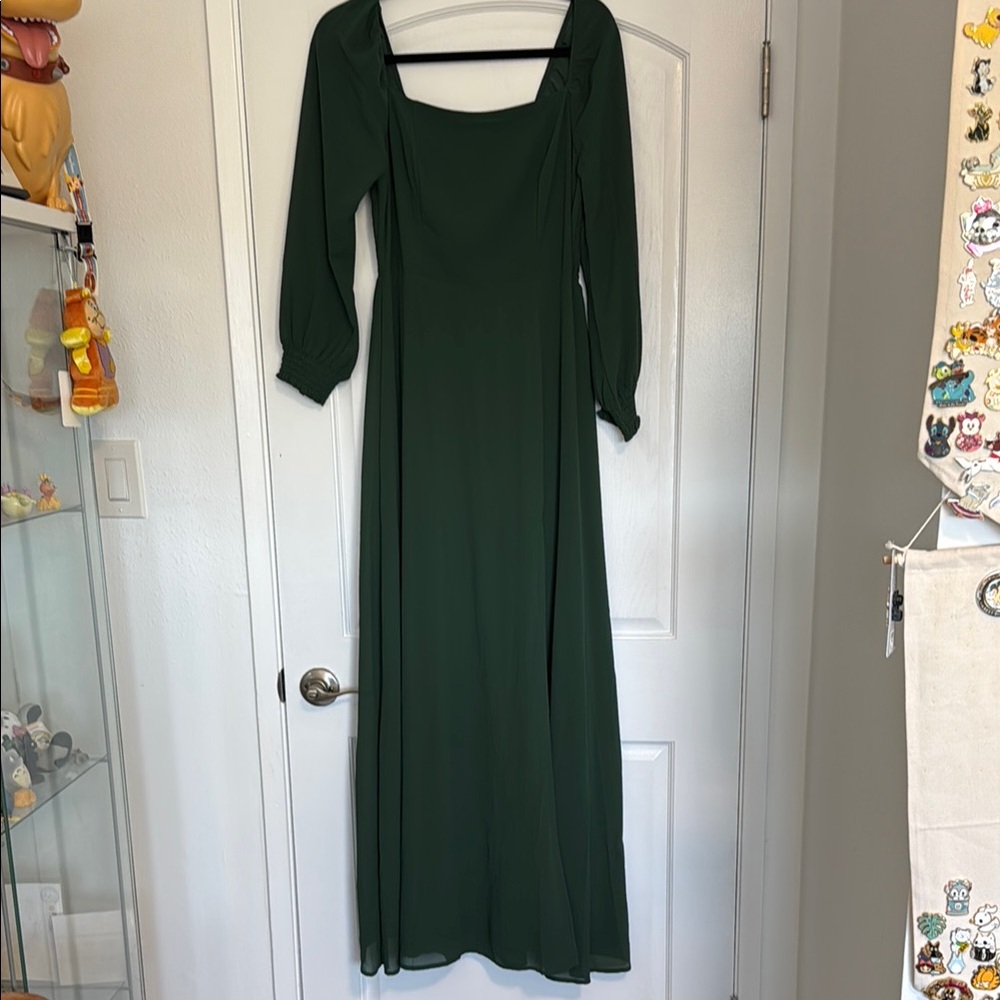 BALTIC BORN Green Square Neck Maxi dress with Bishop Sleeves